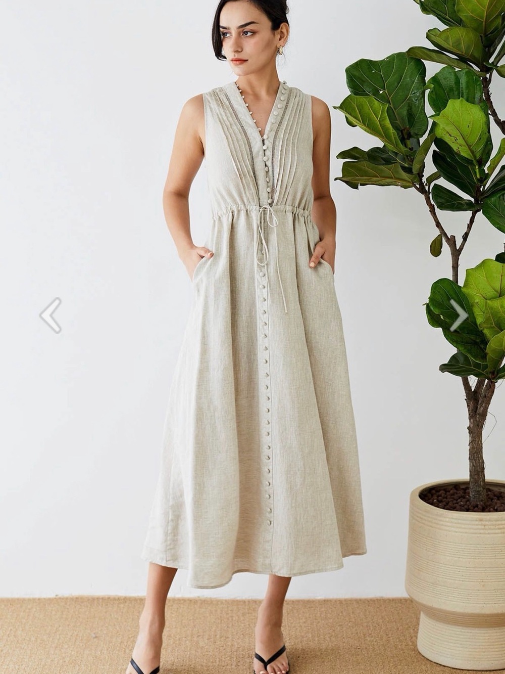 Chicwish Cream Sleeveless V-Neck Maxi Dress with Drawstring